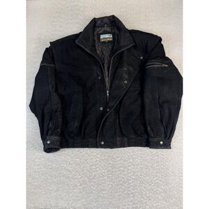 Adler Jacket Mens XL Black Genuine Leather‎ Bomber Paisley Lining Zip Pockets